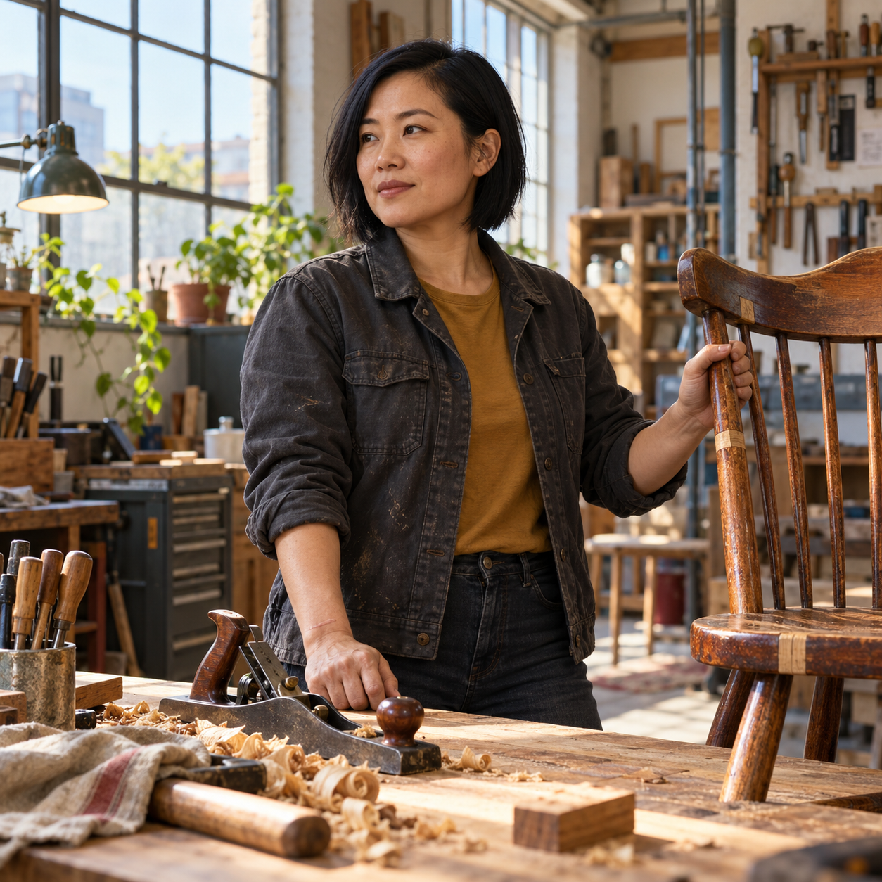 A meticulous restoration carpenter tries to keep a shared workshop solvent without becoming the boss she never wanted.