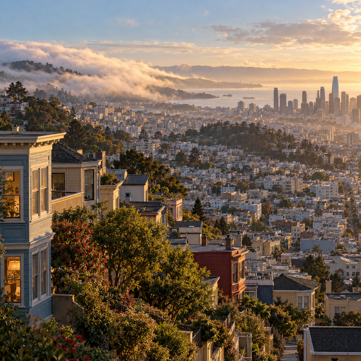 A hilly peninsula city where ocean weather, bay frontage and tightly connected neighbourhoods give short journeys sharply different textures.